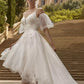 V-Neck Short Sleeves A-Line Knee-Length Bridal Dress