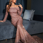 Off-Shoulder Long Sleeves Sequin Mermaid Prom Dress