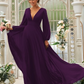 Deep V-Neck Long Sleeves Maxi Bridesmaid Dress