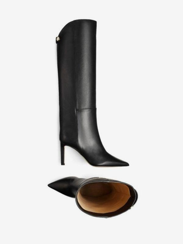 Black Pointed Toe High Heel Knee Boots