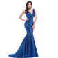 Sequin Deep V Neck Sleeveless Mermaid Evening Dress