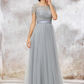 Silver Lace Short Sleeves Maxi Bridesmaid Dress