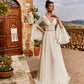 White Trumpet Sleeves Wedding Dress