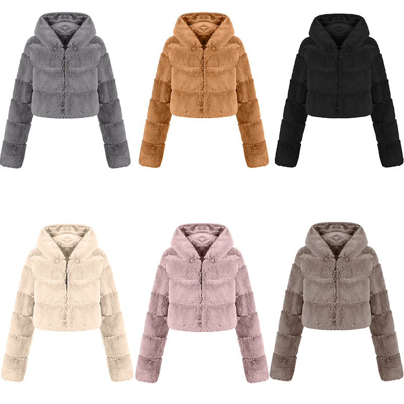 Faux Fur Hooded Zipper Coat