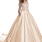 Jewel Neck Long Sleeves Brush Train Kids Wedding Dress