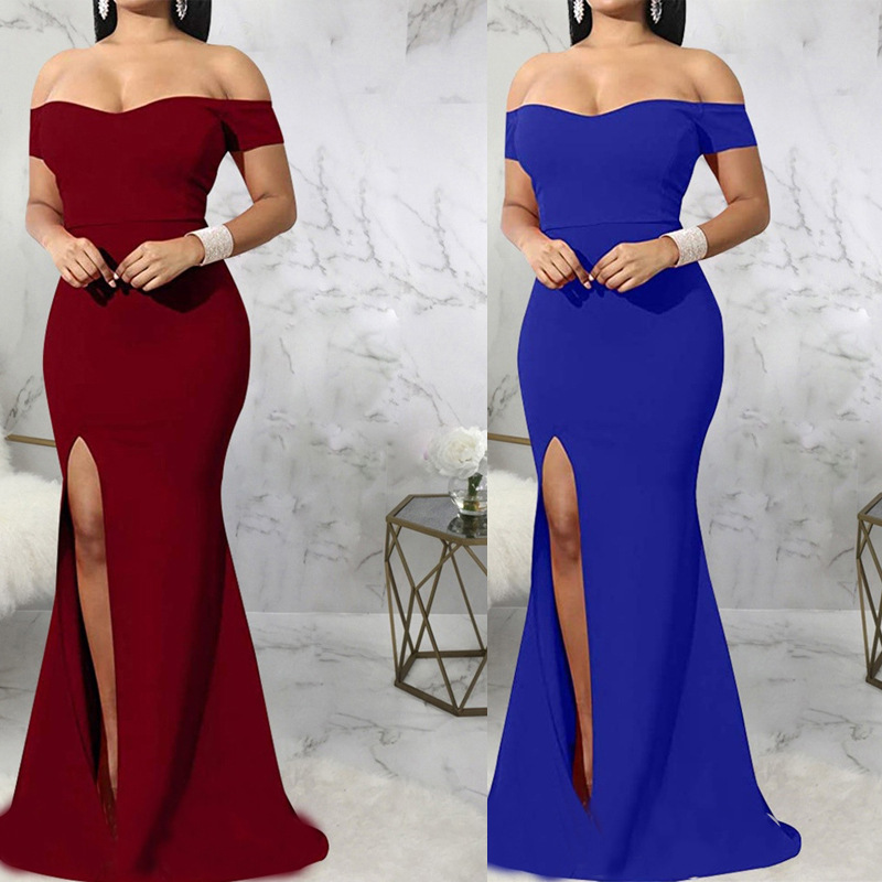 Off-Shoulder Sleeveless Side Split Long Evening Dress