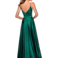 Dark Green Satin V-Neck Backless Split Bridesmaid Dress