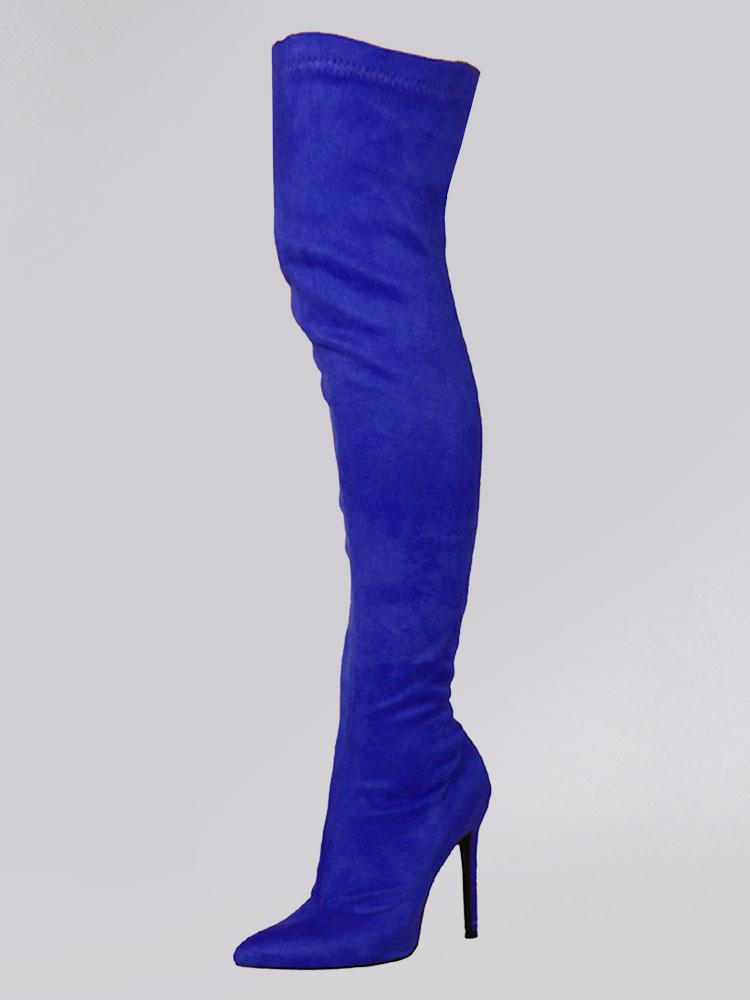 Sleek Pointed Toe Thigh-High Suede Boots