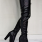 Black PU Leather Sky-High Chunky Heel Thigh-High Boots