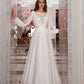 White Mesh Embroidered Lace Wedding Dress