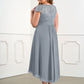 Plus Size Light Gray Chiffon Jewel Neck Short Sleeves Bridesmaid Dress