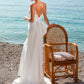 Ivory Deep V-Neck Sleeveless Brush Train Bridal Gown Dress