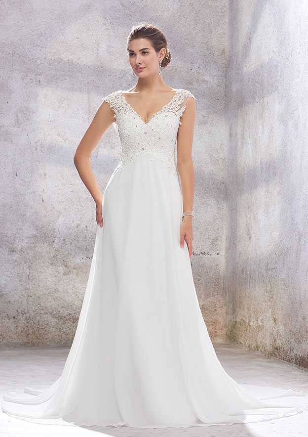 White A-Line Applique Beaded Sleeveless Long Wedding Dress