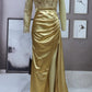 Sequined Oblique Shoulder Side Split Evening Dress