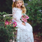 White Lace Long Sleeves Tie Back Kids Party Dress