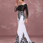 White Lace Black Embroidered Mermaid Prom Dress