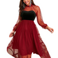 Mesh Polka Dot Full Sleeves Short Evening Dress