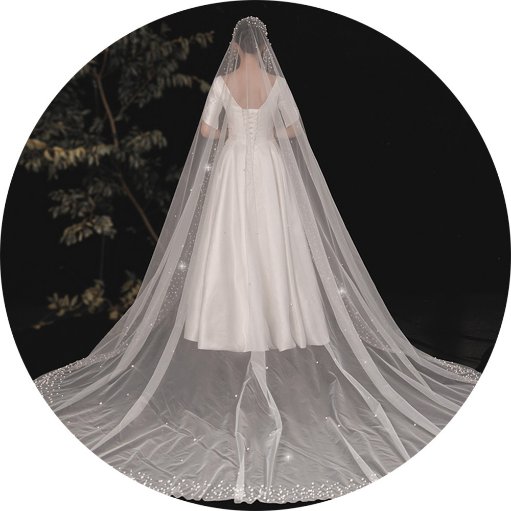 Pearl Beaded Extra Long Bridal Veil