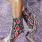 Snake Pattern Pointed Toe Ankle Boots