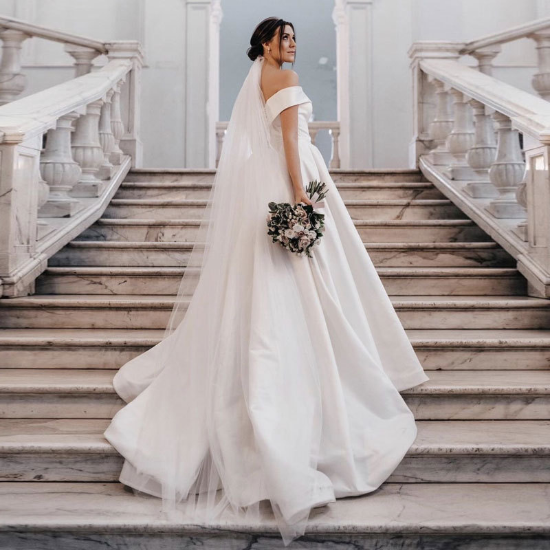 White Simple Off-Shoulder Wedding Dress