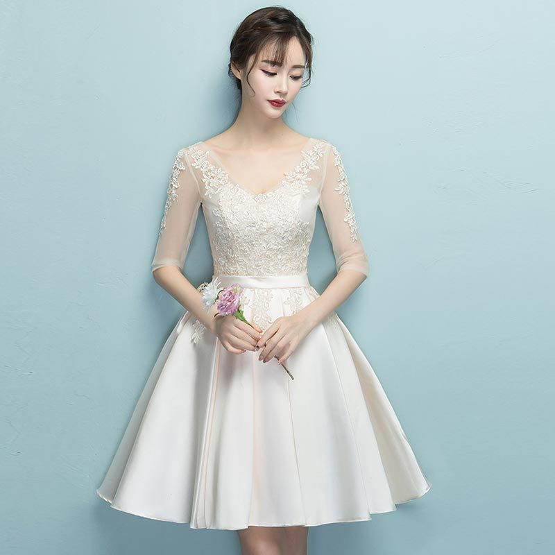 Lace Full Sleeves Short Bridesmaid Dress