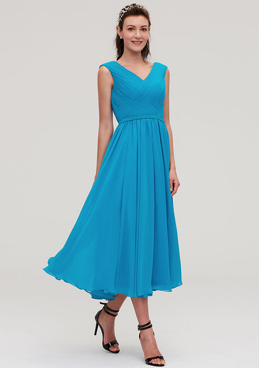 Dodger Blue V Neck Sleeveless Short Bridesmaid Dress