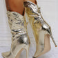 Gold Python Pleated Stiletto Heel Ankle Boots