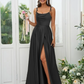 Satin Simple Spaghetti Strap Sleeveless Maxi Bridesmaid Slit Dress