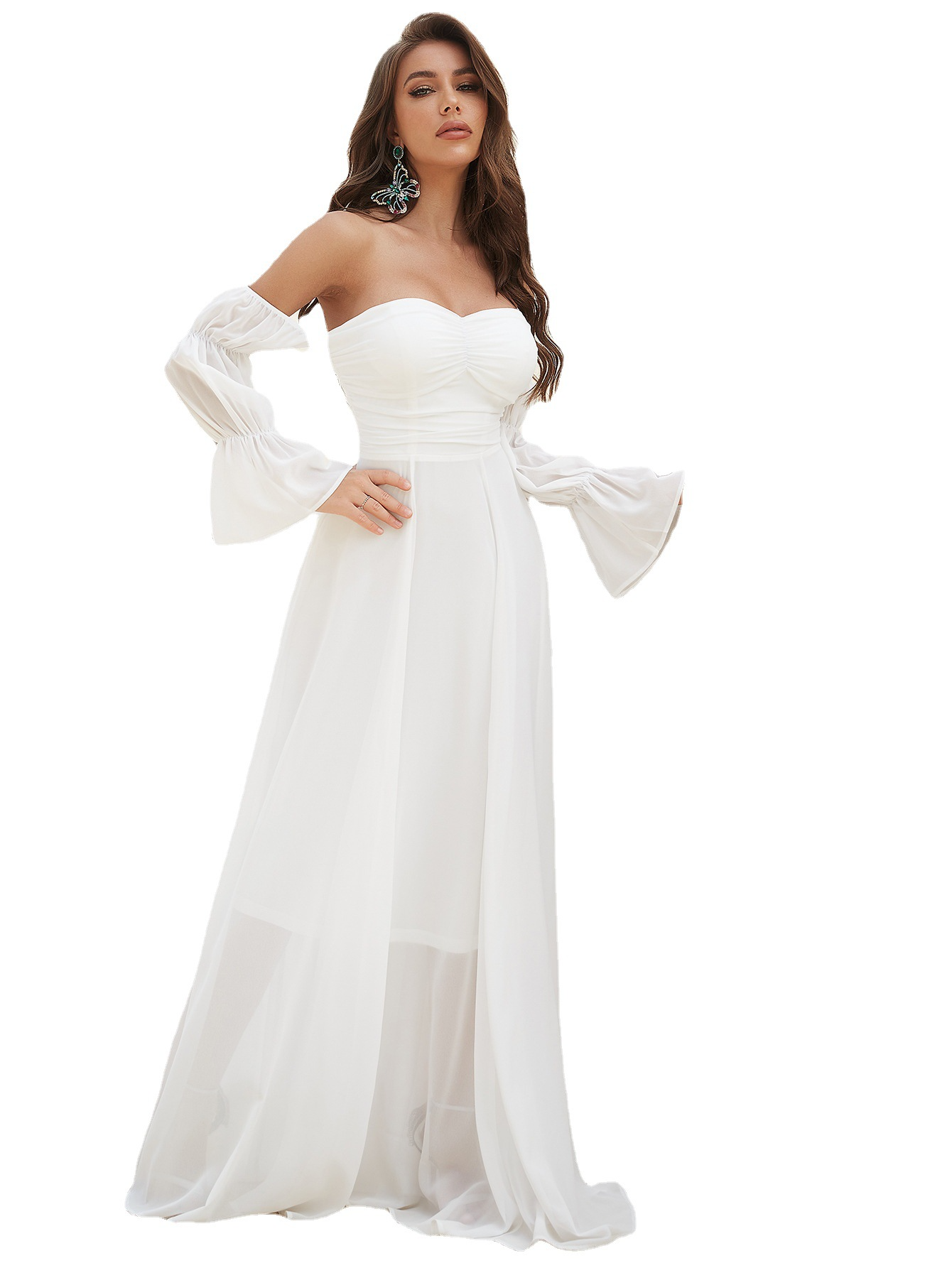 Off-Shoulder Long Sleeves Simple Wedding Dress