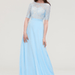 A-Line Sky Blue Lace Half Sleeves Maxi Bridesmaid Dress