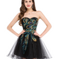 Strapless Sleeveless Short Peacock Prom Dress