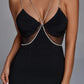 Black Crystal Diamond Chain Mesh Backless Evening Dress