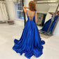 Royal Blue Satin Long Evening Dress