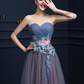 Steel Blue A-Line Applique Strapless Sleeves Prom Dress