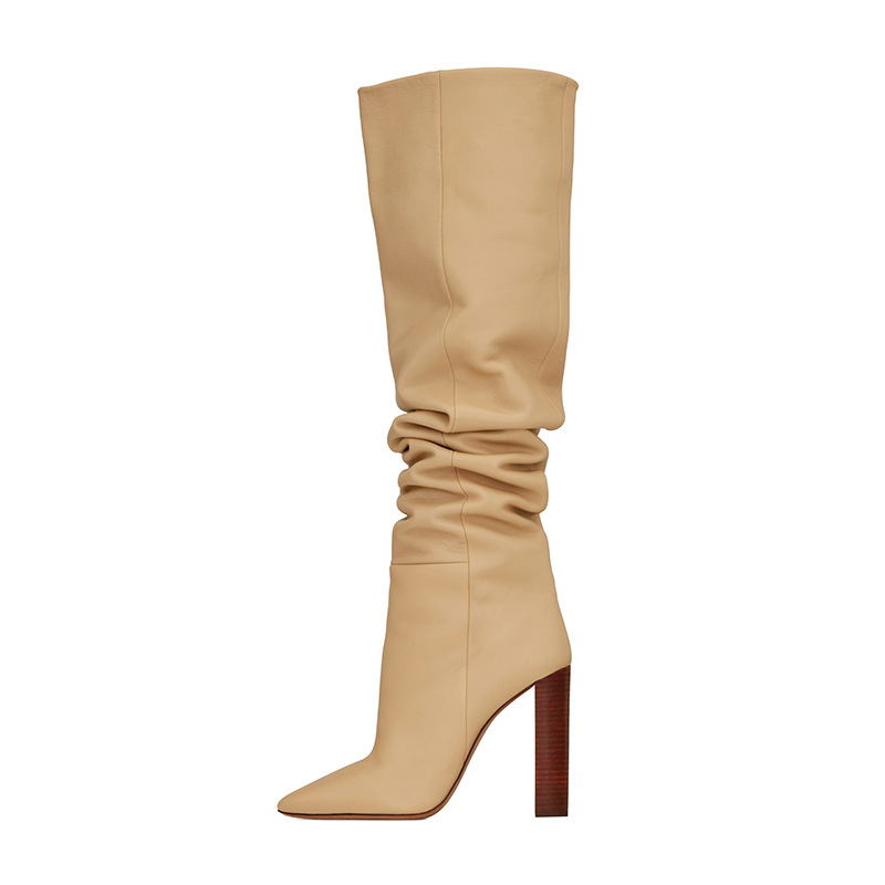 Pointed Toe Slouch Knee High Boots