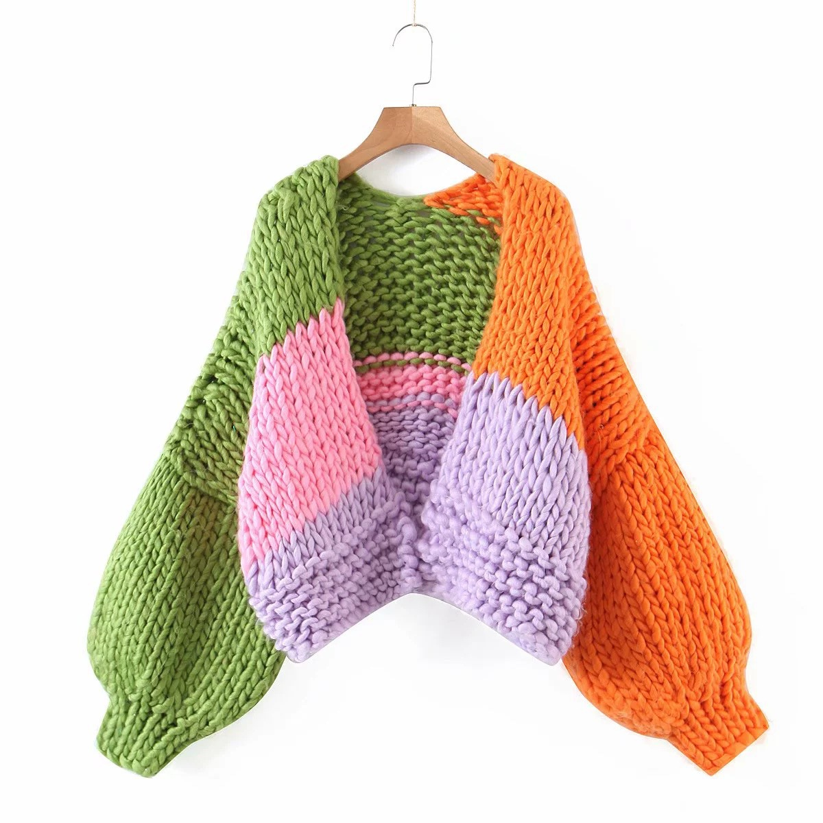 Color Block Hand-knitted Cardigan Jacket