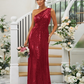 Sequin Oblique Shoulder Sleeveless Maxi Bridesmaid Dress