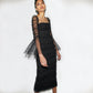 Black Mesh Trumpet Sleeves Square Neck Evening Dress