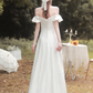 White Satin Off-Shoulder Long Slit Wedding Dress