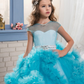 Jewel Neck Short Sleeves Long Kids Wedding Dress