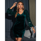 Sequin Green Long Sleeves Short Prom Dress