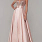 Light Pink Deep V-Neck Polyester Floor Sweeping Bridesmaid Dress