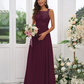 Lace Applique Square Neck Sleeveless Maxi Bridesmaid Dress