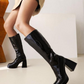 Patent Leather Platform Chunky Heel Mid-Calf Boots