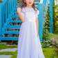 Jewel Neck Short Sleeves Pleated Kids Party Dress