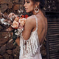 Lace Brush Train Boho Wedding Dress