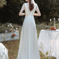 White V-Neck Short Sleeves Wedding Dress