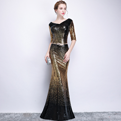 Sequin Long Sleeves Mermaid Long Evening Dress