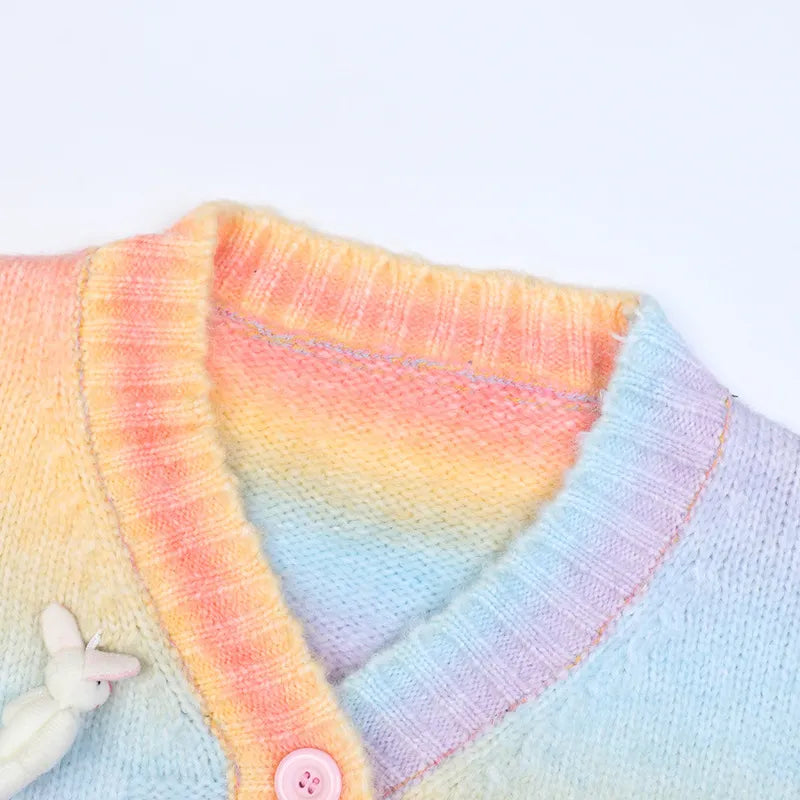 Rainbow Gradient V-Neck Knitted Sweater