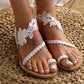 White Lace Open Toe Flat Heel Sandals